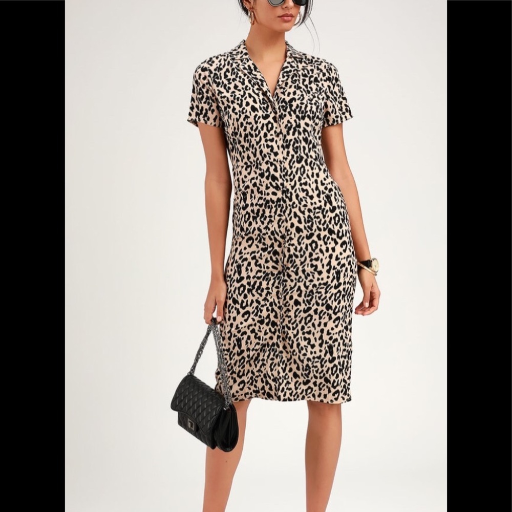 Ashlyn taupe leopard print shirt dress